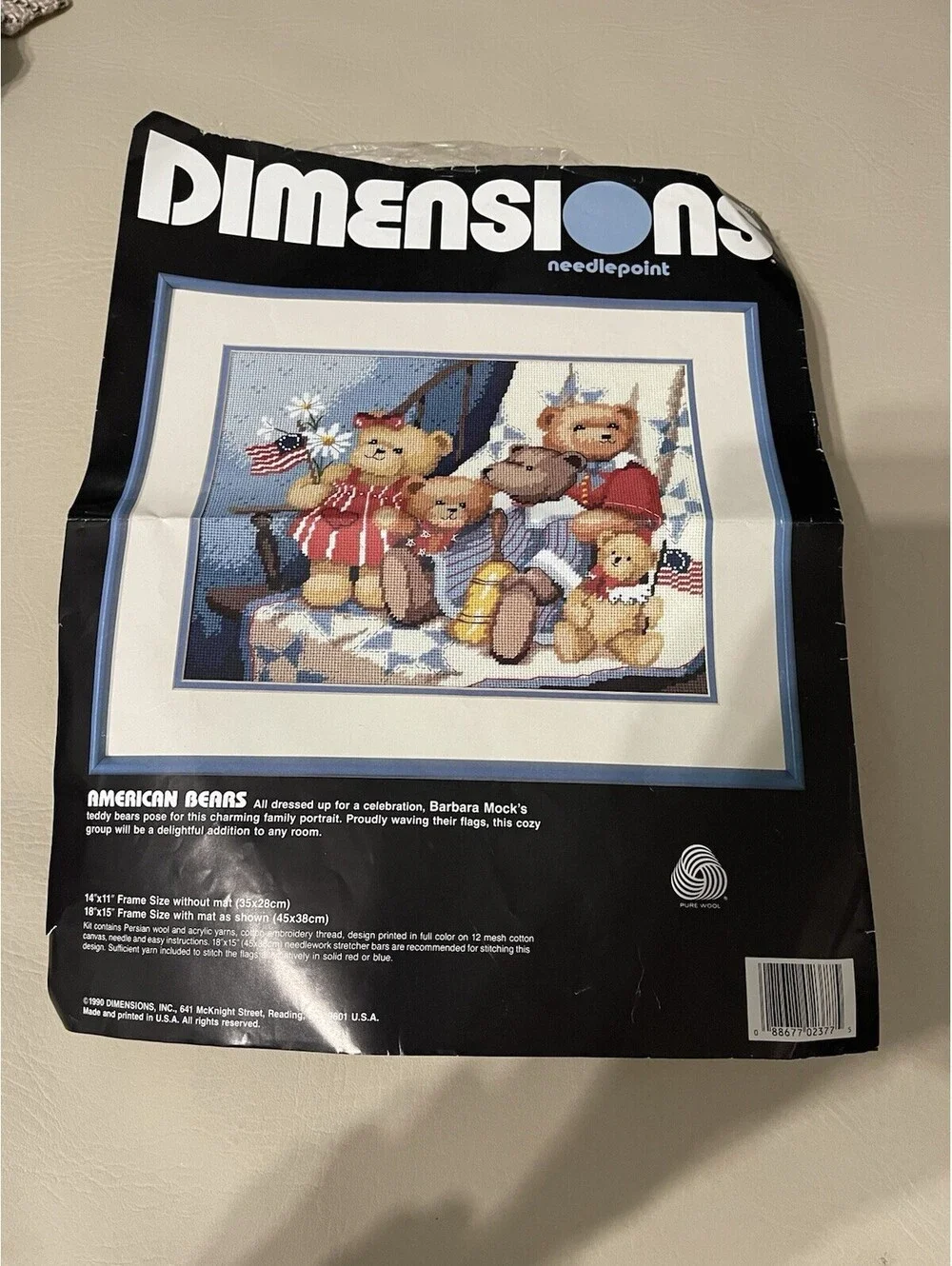 Dimensions Needlepoint Kit - American Bears #2377 - 1990 Vtg Open And Started